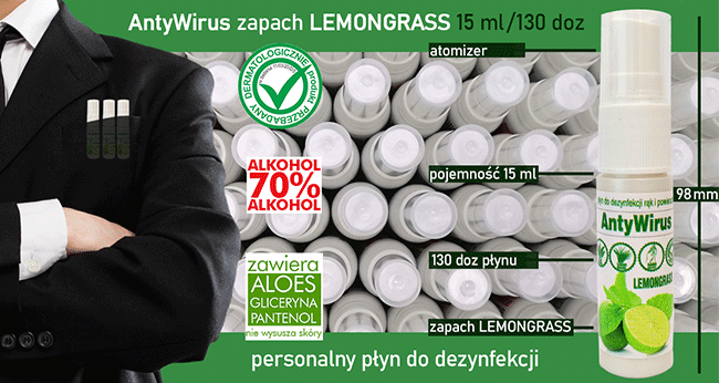 personalny płyn do dezynfekcji antywirus lemongrass