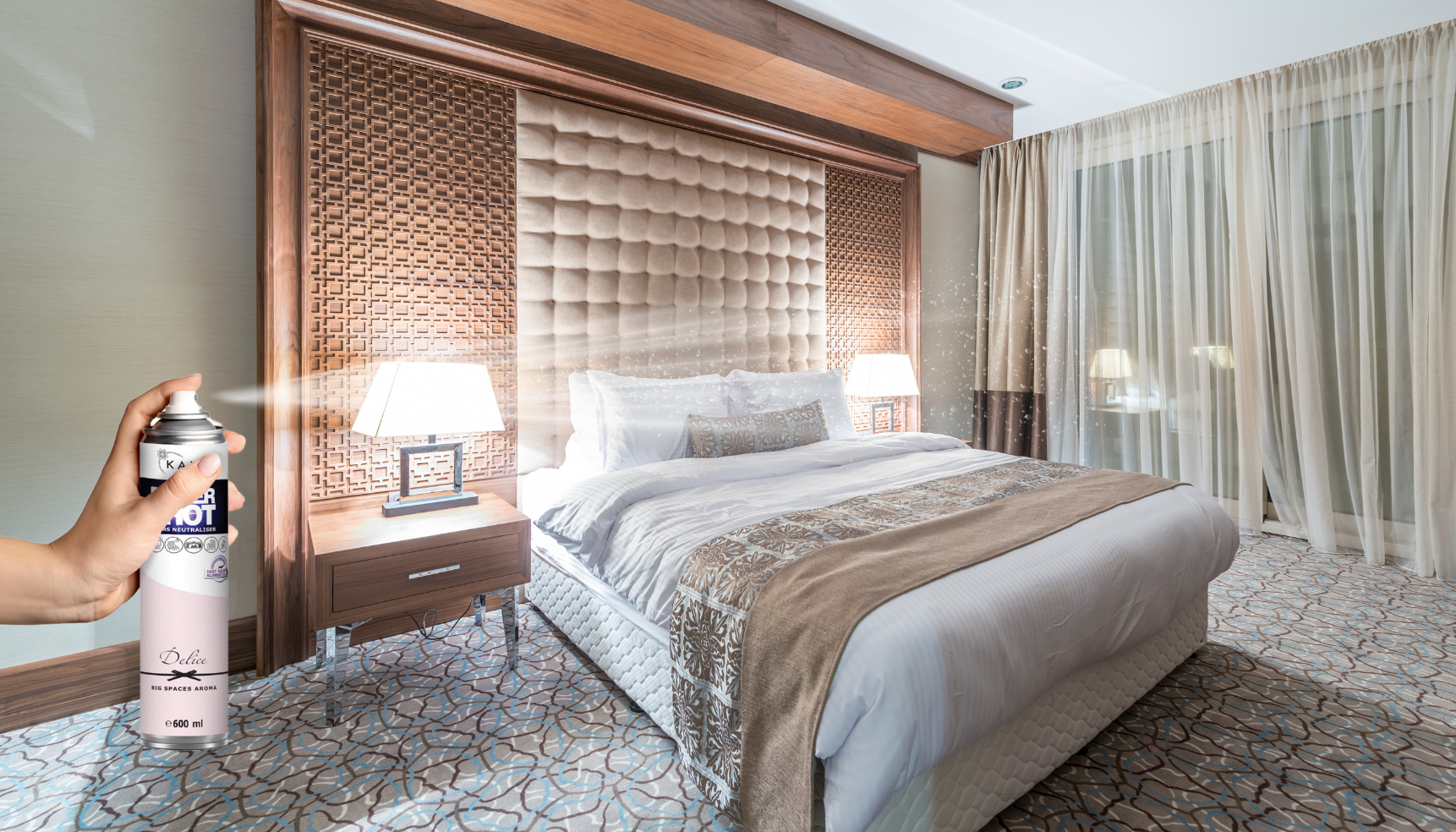 odświeżacz powietrza Power Shot w pokoju hotelowym
