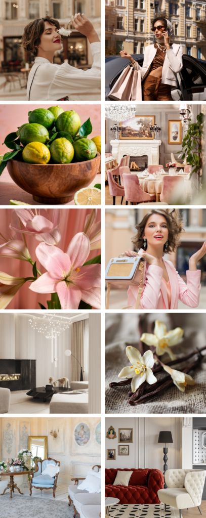 Gama zapachu mademoiselle - moodboard zapachu na bazie damskich perfum