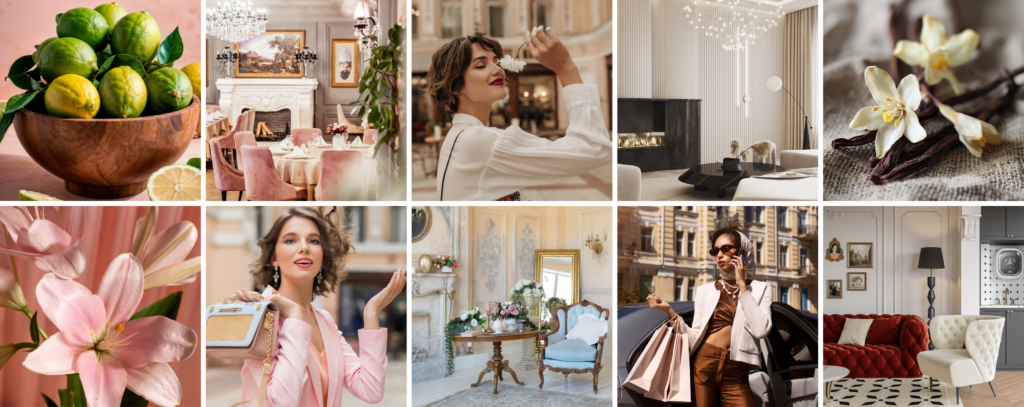 Gama zapachu mademoiselle - moodboard zapachu na bazie damskich perfum