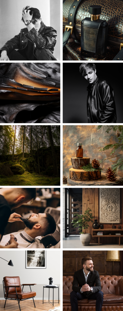 Moodboard zapachu Ombra Leather - skórzany zapach inspirowany męskimi perfumami