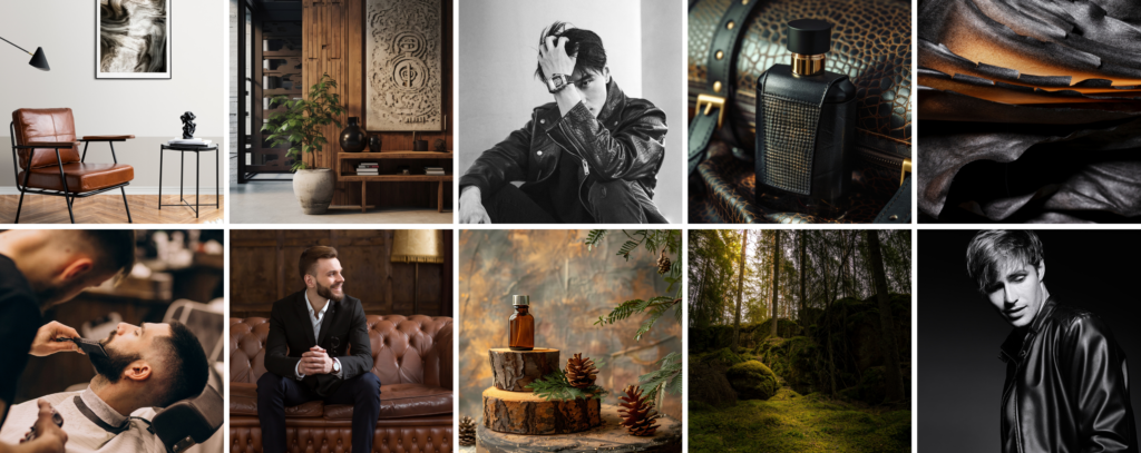 Moodboard zapachu Ombra Leather - skórzany zapach inspirowany męskimi perfumami