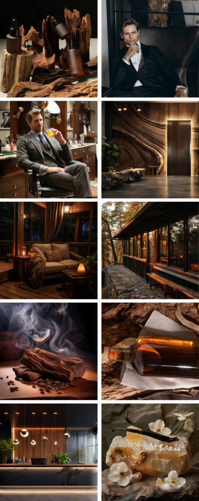 Moodboard zapachu Oud Wood - zapach inspirowany męskimi perfumami