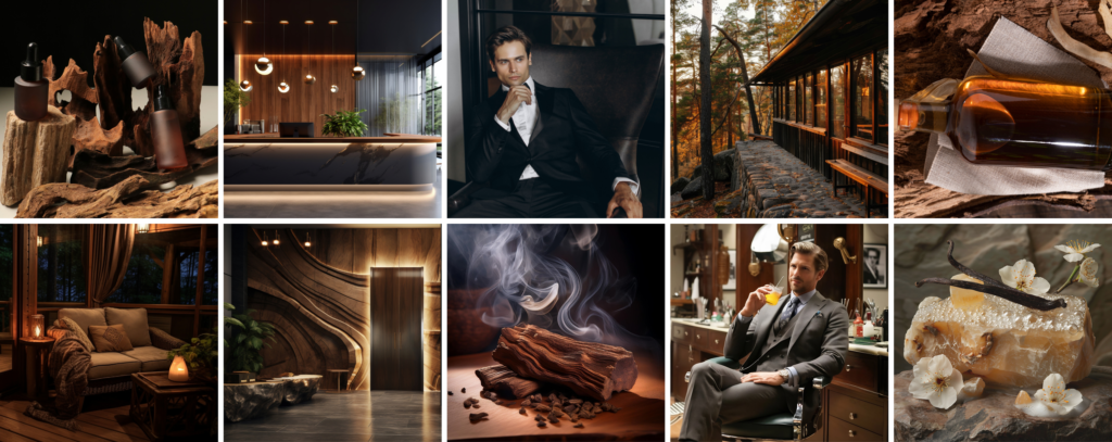 Moodboard zapachu Oud Wood - zapach inspirowany męskimi perfumami