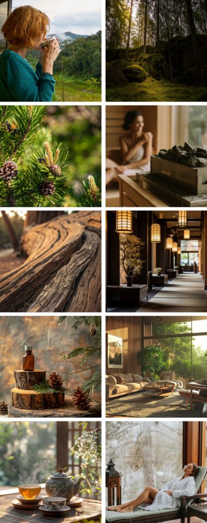 Moodboard zapachu Deep Forest - zapach leśny, drzewa, las