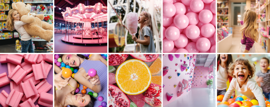 Moodboard zapachu Bubble Gum - guma balonowa, tutti frutti