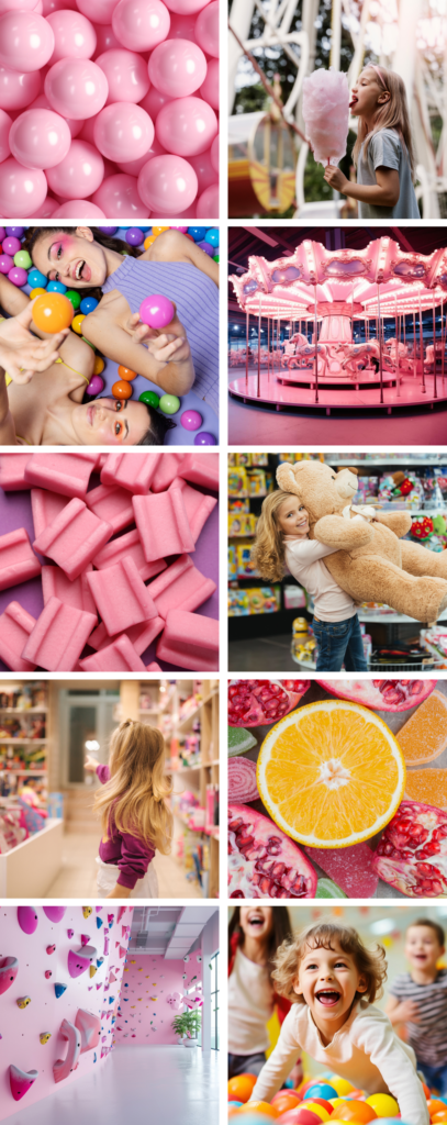Moodboard zapachu Bubble Gum - guma balonowa, tutti frutti